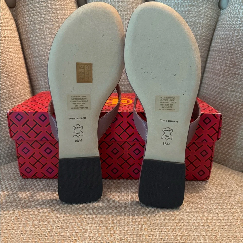 Tory Burch Pink Leather Logo Thong Sandals